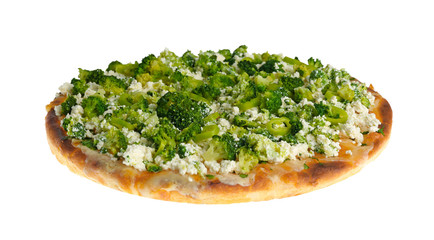 Vegetarian Italian pizza with cheese and vegetables on white background