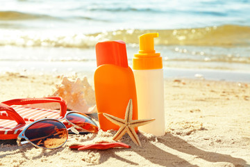 Sun protection set on the beach
