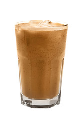 Glass of cold coffee on white background
