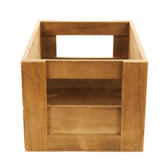 Empty wooden box on white background