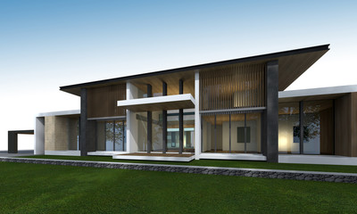 3D rendering of tropical house with clipping path.