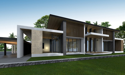 3D rendering of tropical house.