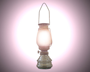 Old dusty rusty oil lamp isolated on white