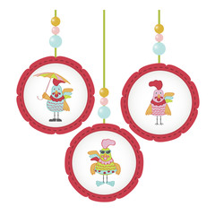Set of Cute cartoon roosters characters illustration. Vector template with funny cocks. Symbol of 2017 Chinese New Year