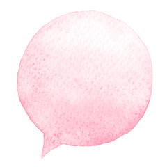 Pink watercolor speech bubble isolated on white background. Hand drawn paint stain