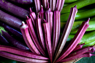 Fresh Angled loofah Angled Gourd fruits in basket