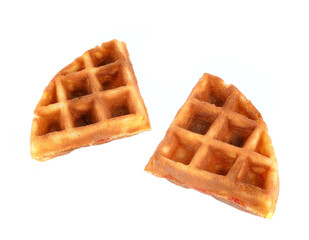Round ruddy waffle isolated on white background