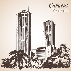Modern buildings of Caracas, Venezuela. Sketch. - 131161883