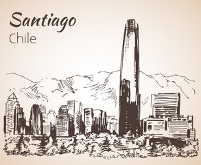 Santiago skyline, Chile. Sketch. - 131162071