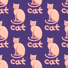 Cute flat cats vector seamless pattern with animals and inscription.