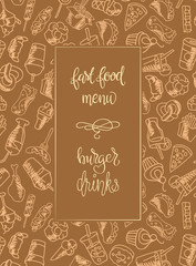Fototapeta premium Fast food menu. Set of icons on the vector background.