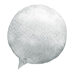 Gray watercolor speech bubble isolated on white background. Hand drawn paint stain