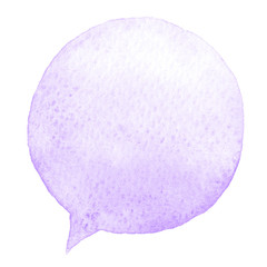 Lavender watercolor speech bubble isolated on white background. Hand drawn paint stain
