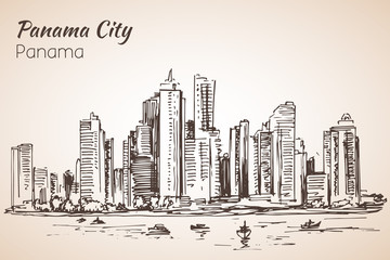 Panama city sityscape sketch. Panama.
