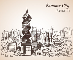 Panama city sityscape sketch. Panama.