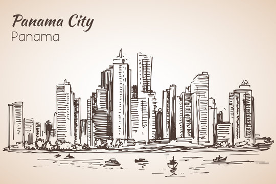 Panama city sityscape sketch. Panama.