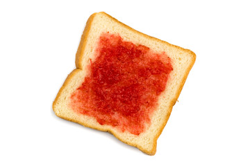 Top view of sliced bread and jam strawberry
