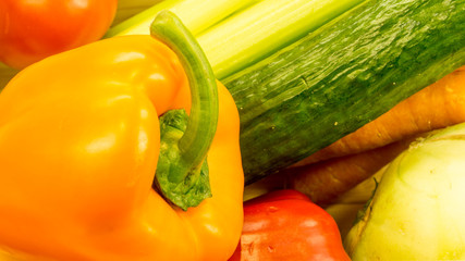 Frisches Gemuese - Paprika,Gurke,Möhren,Tomaten und Stangensell