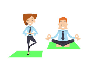 Businessman and businesswoman character doing meditation 2