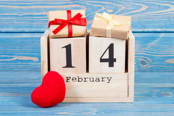 Cube calendar with gifts and red heart, Valentines day