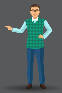 Teacher or lecturer with presentation poses, vector illustration