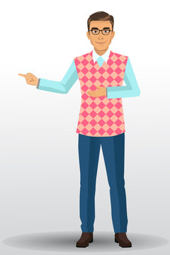 Teacher or lecturer with presentation poses, vector illustration