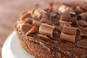 Delicious chocolate cake, closeup