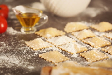 Uncooked ravioli, close up