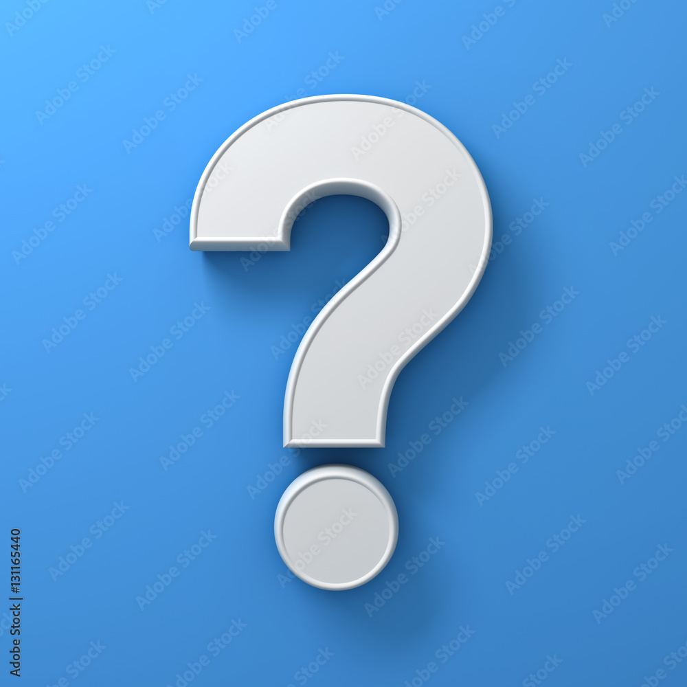 Poster white question mark on blue background abstract with shadow 3d rendering