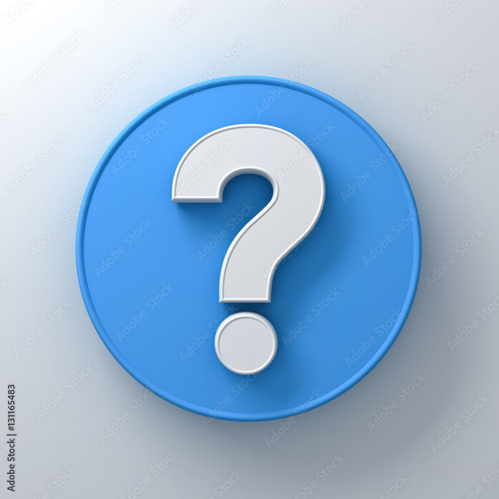 Poster white question mark on round blue signboard background abstract with shadow 3d rendering