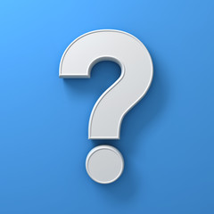White question mark on blue background abstract with shadow 3D rendering