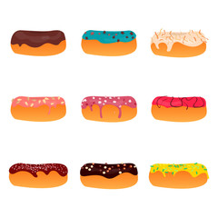 Donut illustration isolated on a light background icon in flat style. Donuts into the glaze set. Collection of sweet icing sugar.