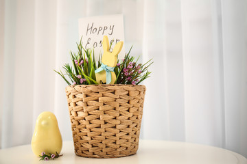 Easter decorations on table at home