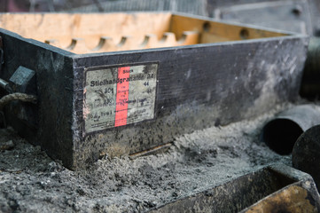 Historical reconstruction. Box of the German hand grenades Model 24 Stielhandgranate
