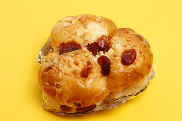 Bakery Raisin bread on yellow background