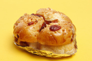 Bakery Raisin bread on yellow background