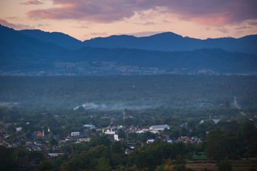 Sunset over Pai District Mae Hong Son, THAILAND.