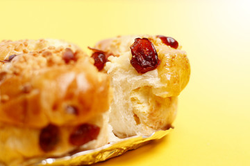 Bakery Raisin bread on yellow background