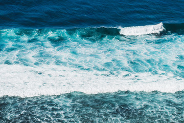 Ocean view from cliff coast, Bali sea landscape, look down from