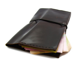 Brown leather fashion wallet isolated