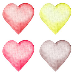 Set of watercolor hearts. Hand painted. Isolated objects perfect for Valentine's day card or romantic post cards.