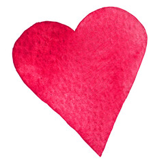 Watercolor painted red heart. Element for design Valentine's day card or romantic post cards.