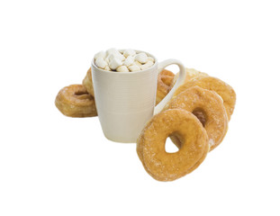 Isolated Hot Coco With Marshmellows And Donuts