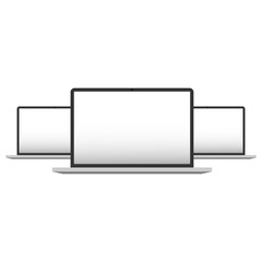 Three laptops isolated on white background. Vector illustration.