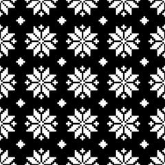 Seamless vector background with pixels Norwegian snowflakes. Print. Cloth design, wallpaper.