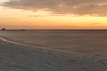Foggy sea at sunset.
