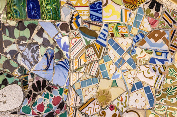 mosaic tile, decoration, Park Guell, Barcelona, Spain.