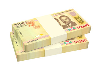 Burundian francs bills isolated on white background. 3D illustration.