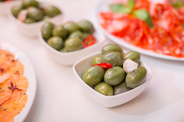 green olives on a festive table