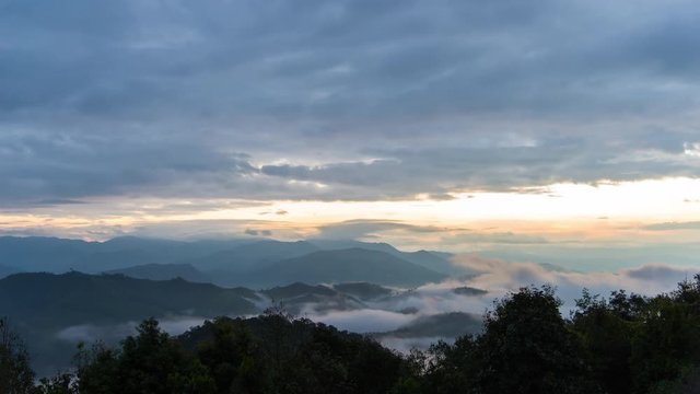 4k Time Lapse Fog Of Sunrise And Mountain,Mae Moei National Park Thailand